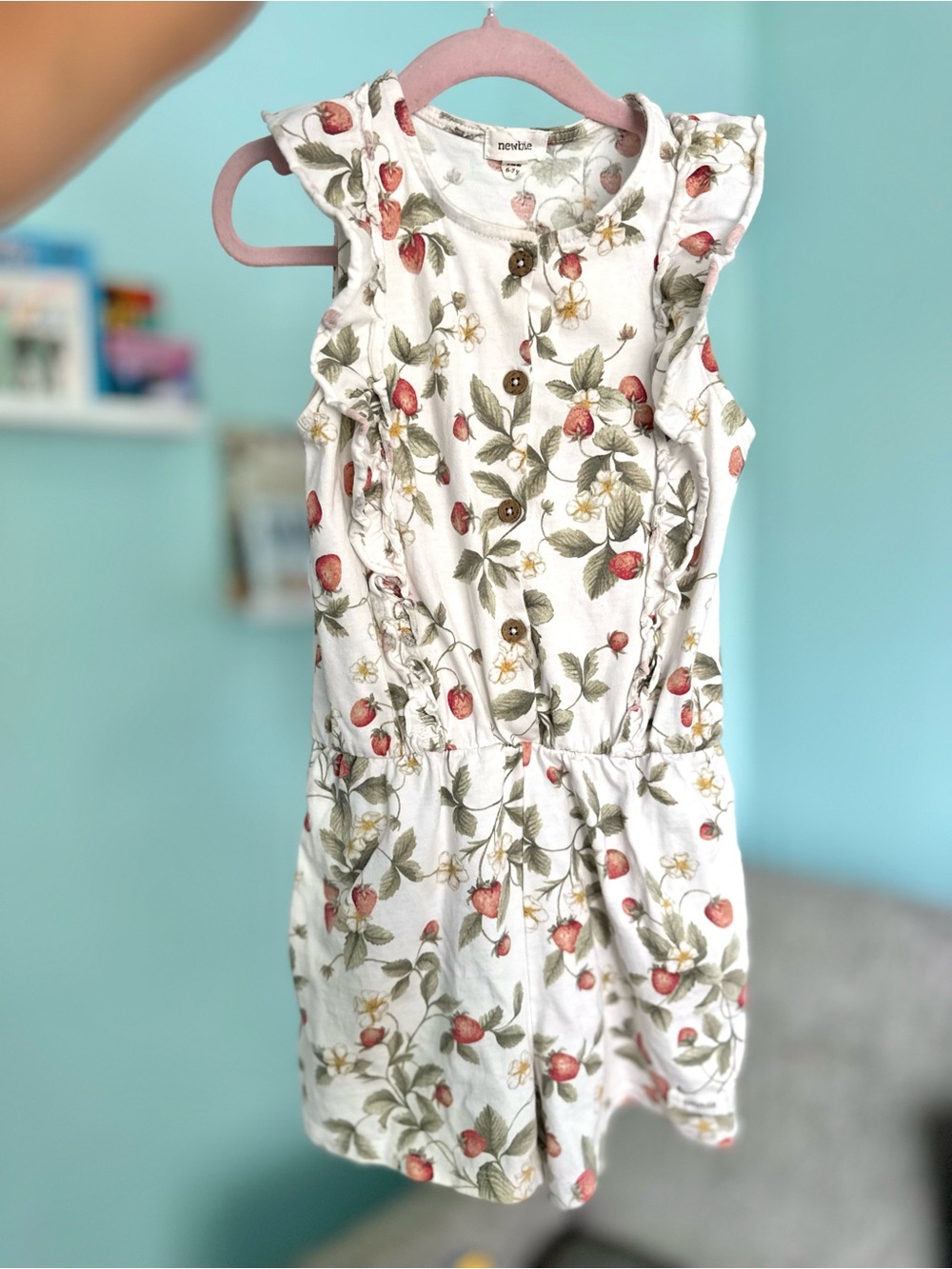 SCANDINAVIAN Strawberry Floral Girls' White Romper Dress by NEWBIE 6-7